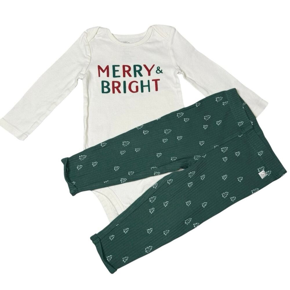 Carter's Organic Matching Outfit Girls Christmas Green White 12 Months